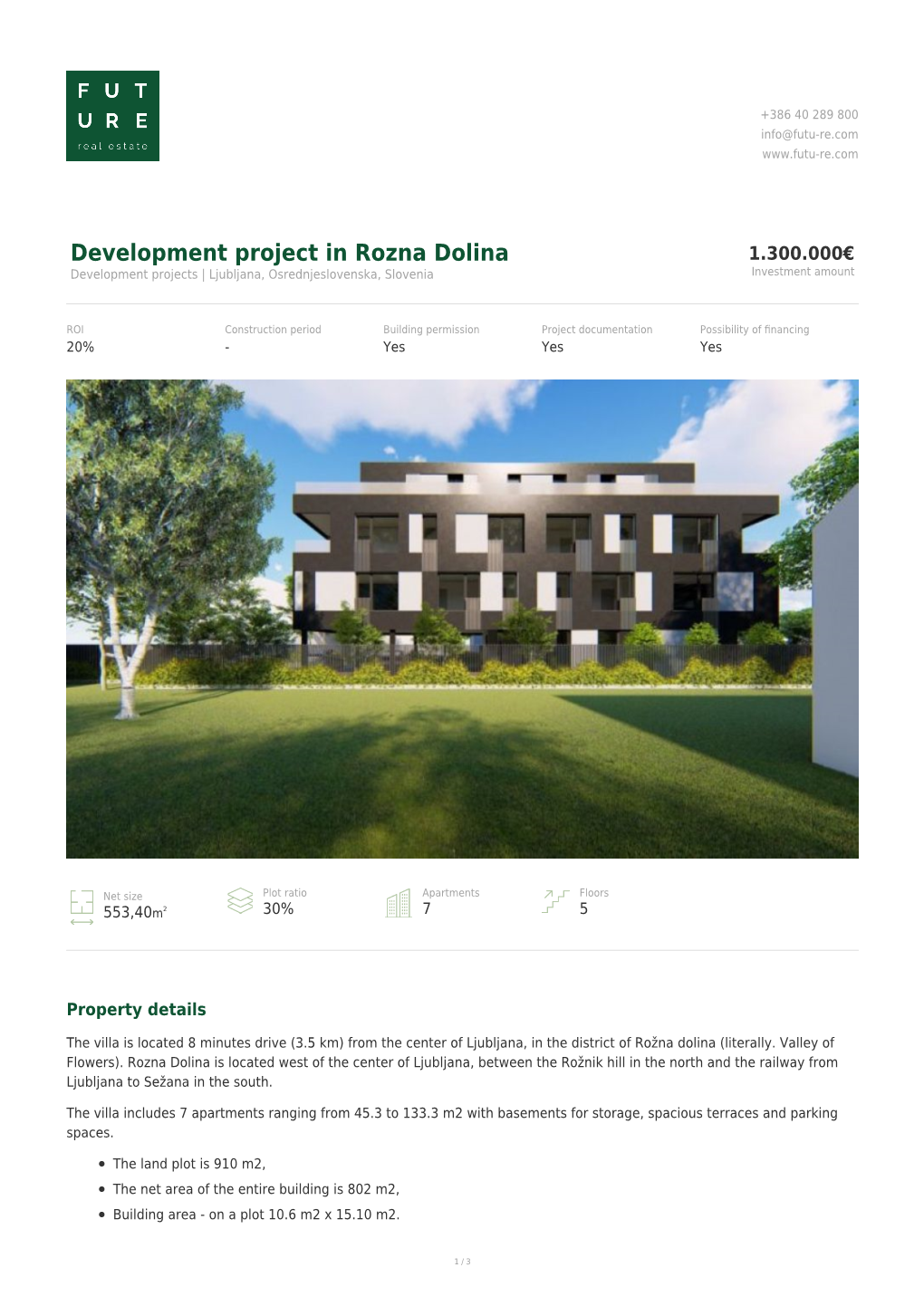 Development Project in Rozna Dolina 1.300.000€ Development Projects | Ljubljana, Osrednjeslovenska, Slovenia Investment Amount