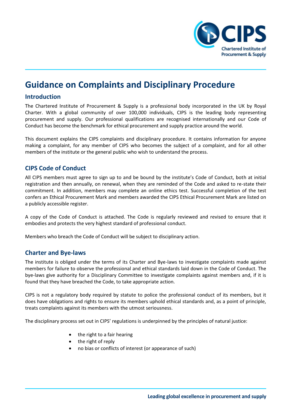 Guidance on Complaints and Disciplinary Procedure