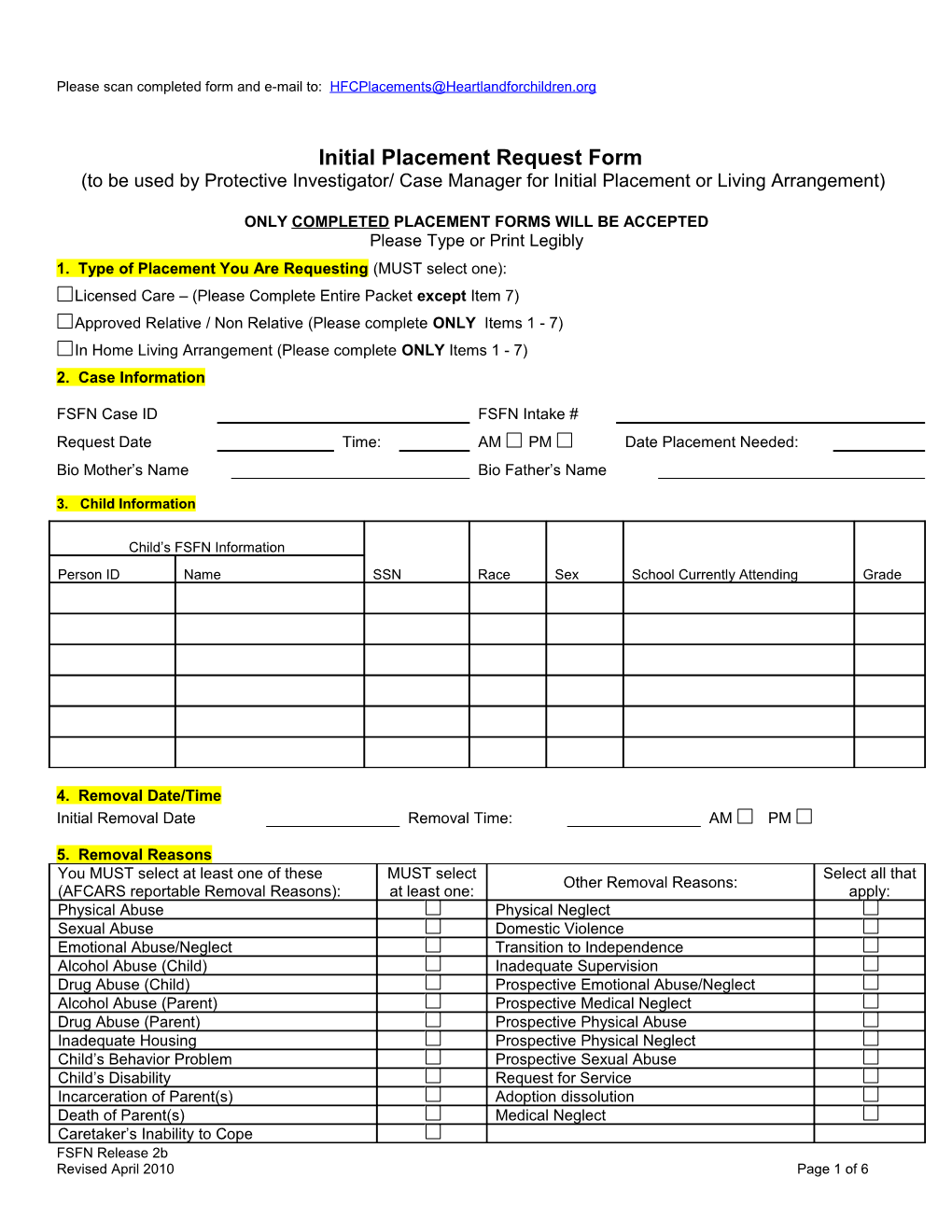 Placement Request Form