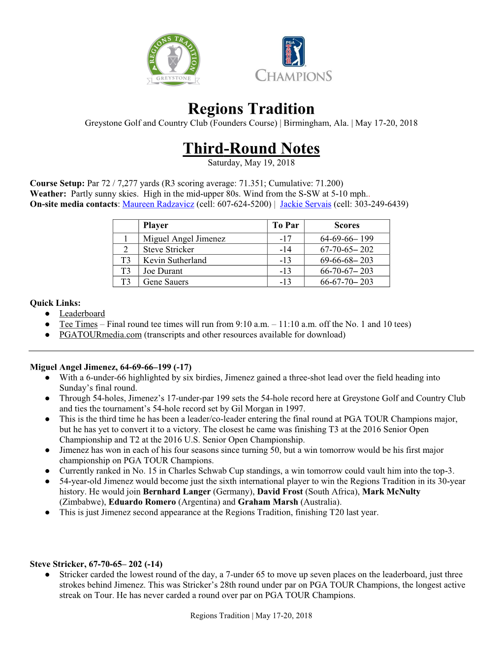 Regions Tradition Third-Round Notes