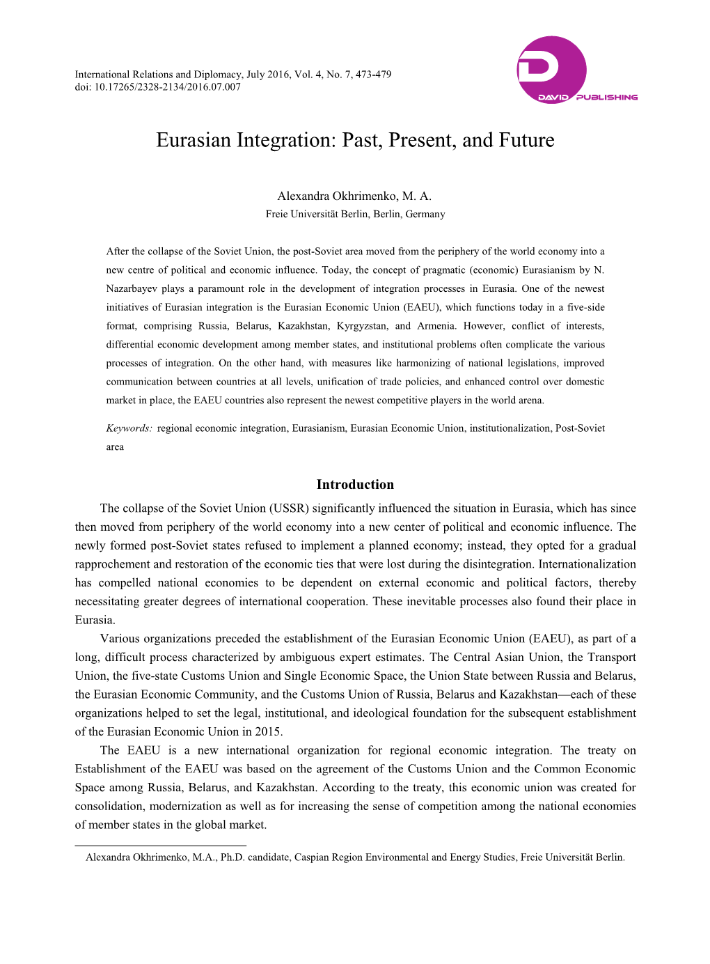 Eurasian Integration: Past, Present, and Future