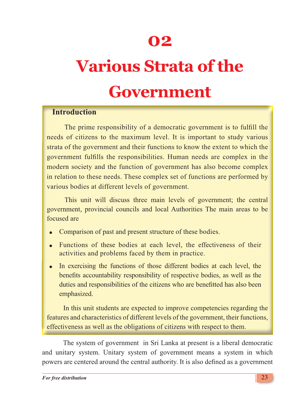 Various Strata of the Government Introduction