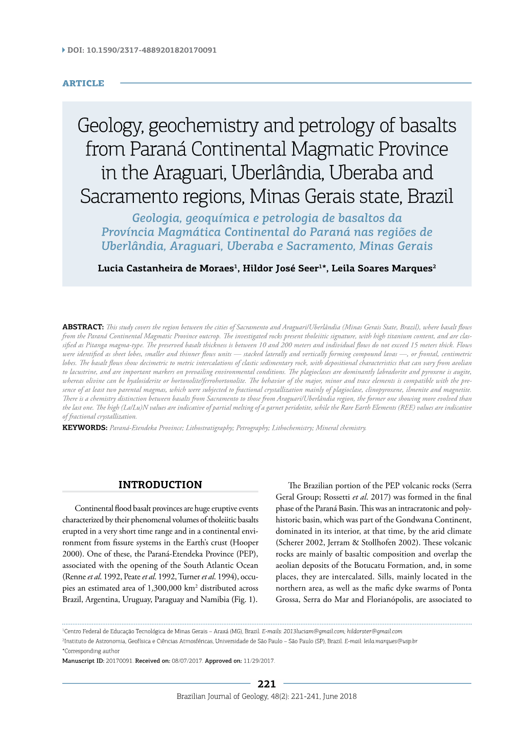 Geology, Geochemistry and Petrology of Basalts from Paraná Continental