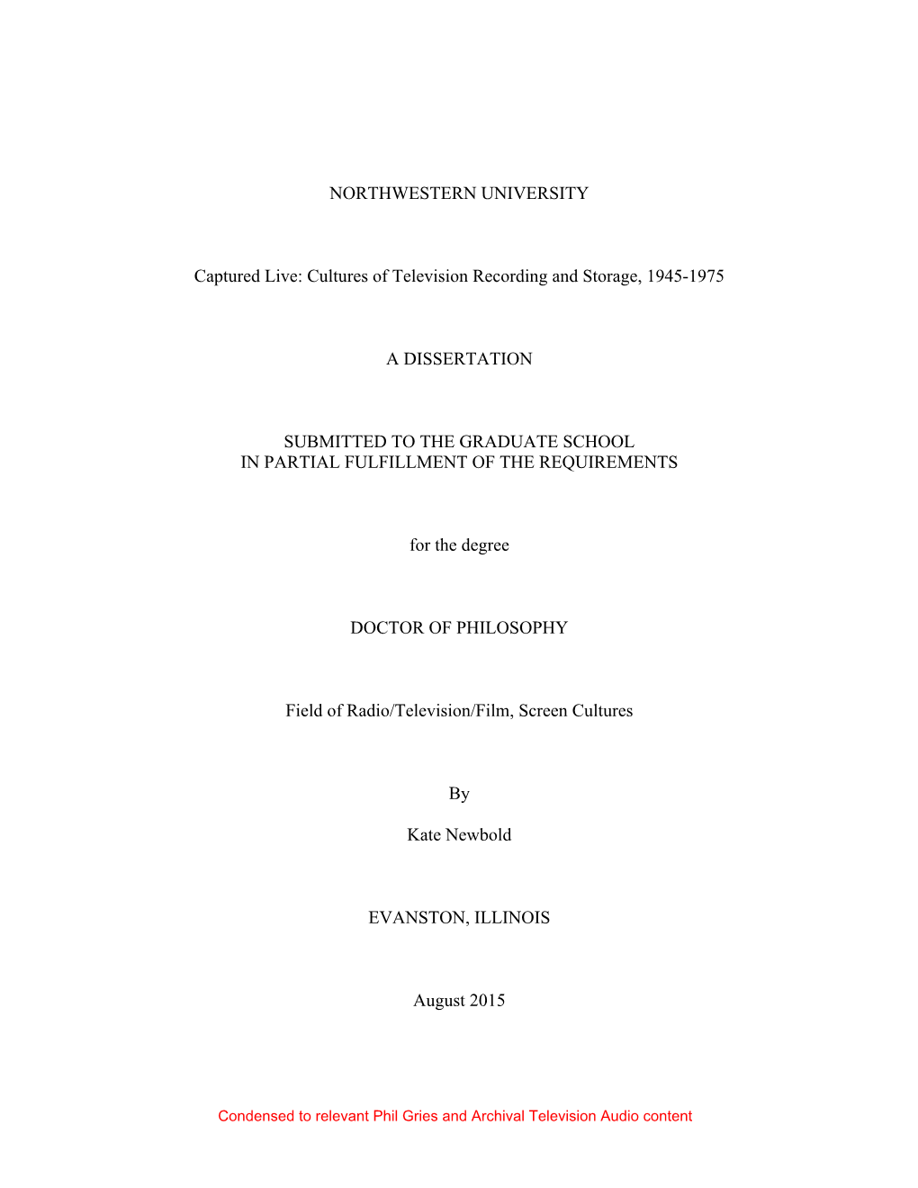 Cultures of Television Recording and Storage, 1945-1975