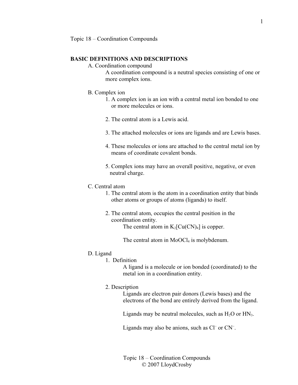 Topic 18 - Coordination Compounds