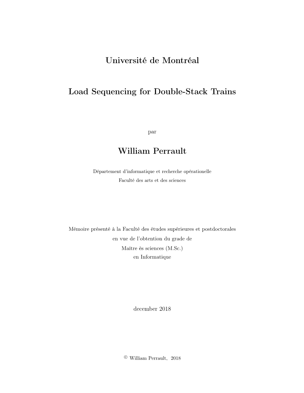 Université De Montréal Load Sequencing for Double-Stack Trains