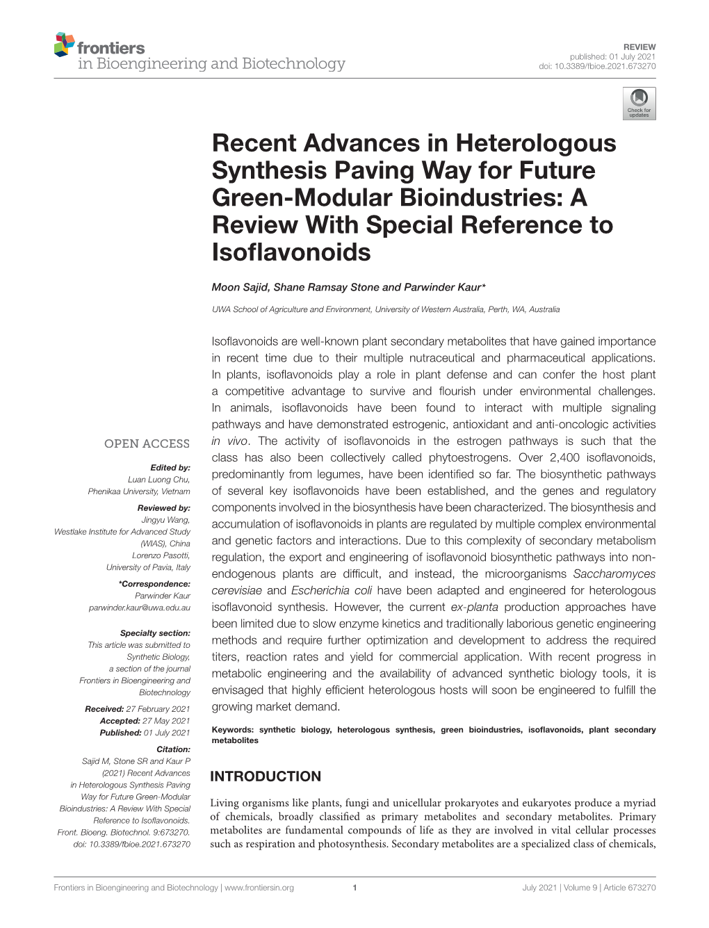 A Review with Special Reference to Isoflavonoids