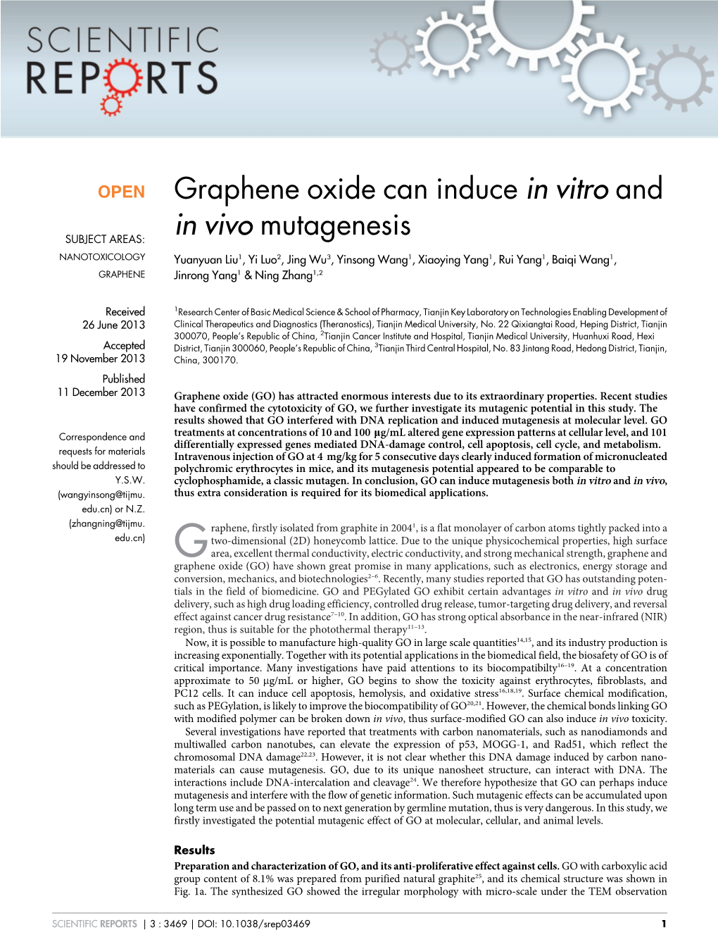 Graphene Oxide Can Induce in Vitro and in Vivo Mutagenesis