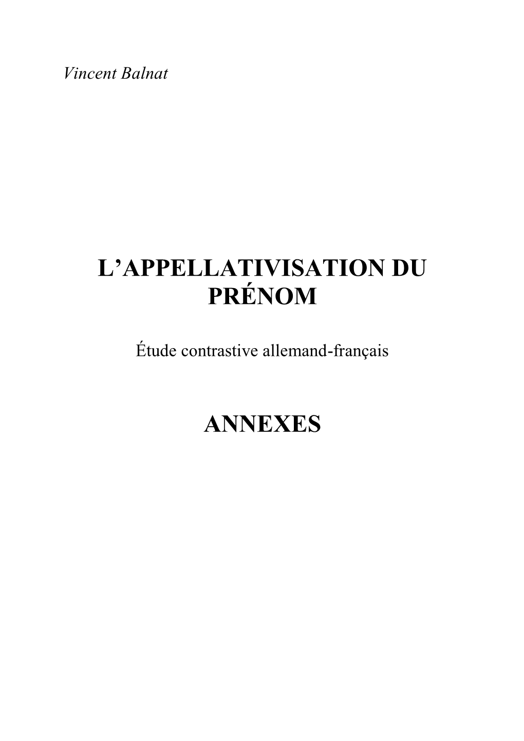 L'appellativisation Du Prénom Annexes