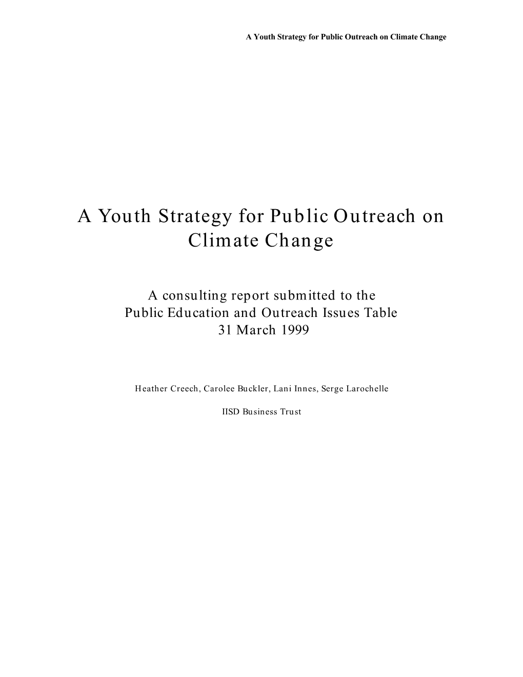 A Youth Strategy for Public Outreach on Climate Change