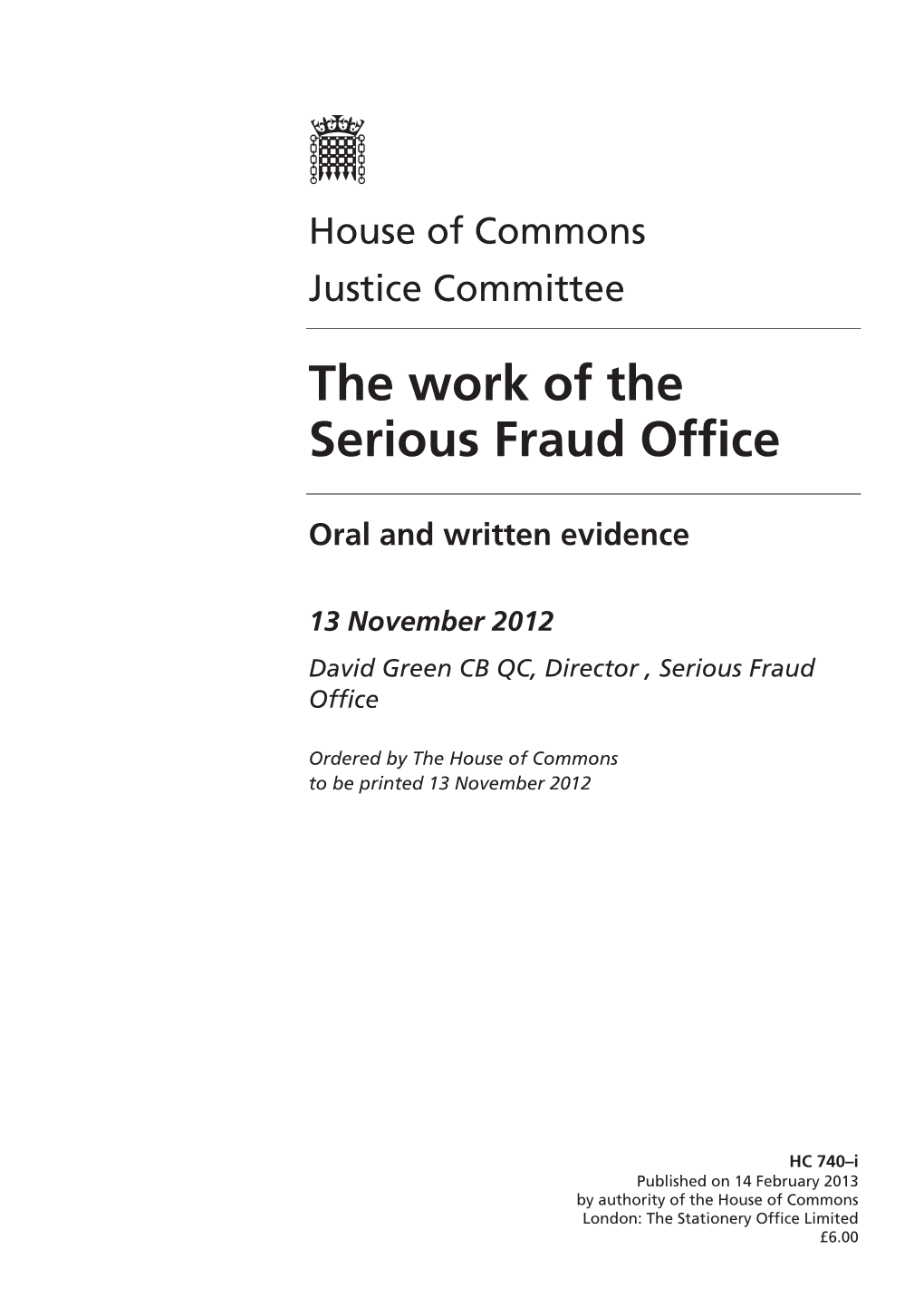 The Work of the Serious Fraud Office