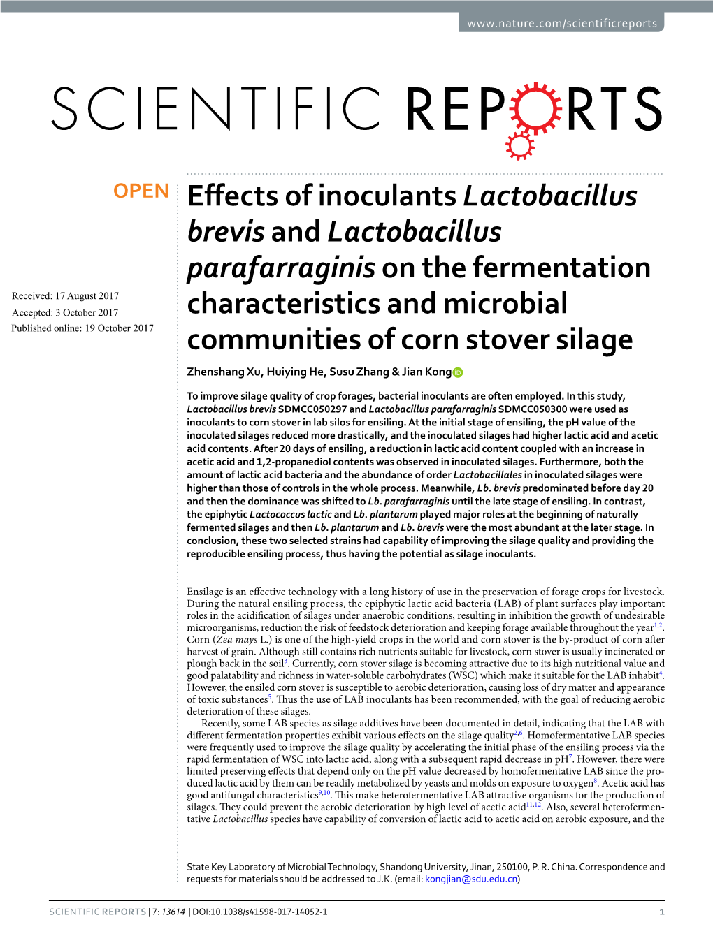 Effects of Inoculants Lactobacillus Brevis and Lactobacillus Parafarraginis on the Fermentation Characteristics and Microbial Co