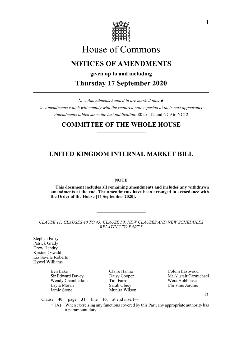 Notices of Amendments As at 17 September