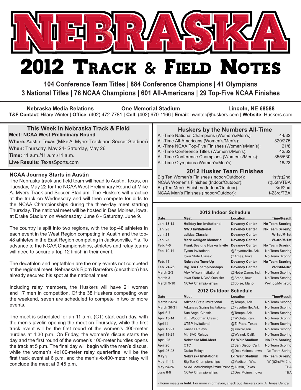 2012 Track & Field Notes