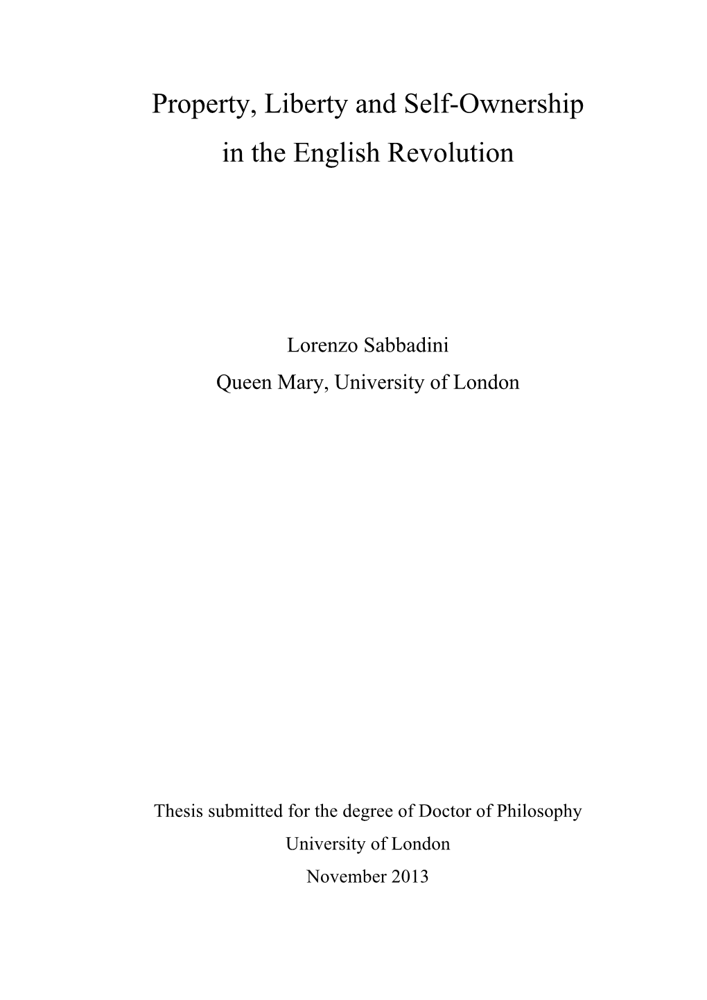 Property, Liberty and Self-Ownership in the English Revolution