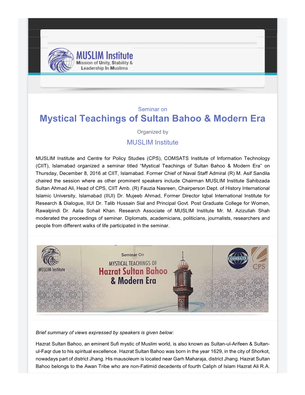 Mystical Teachings of Sultan Bahoo & Modern