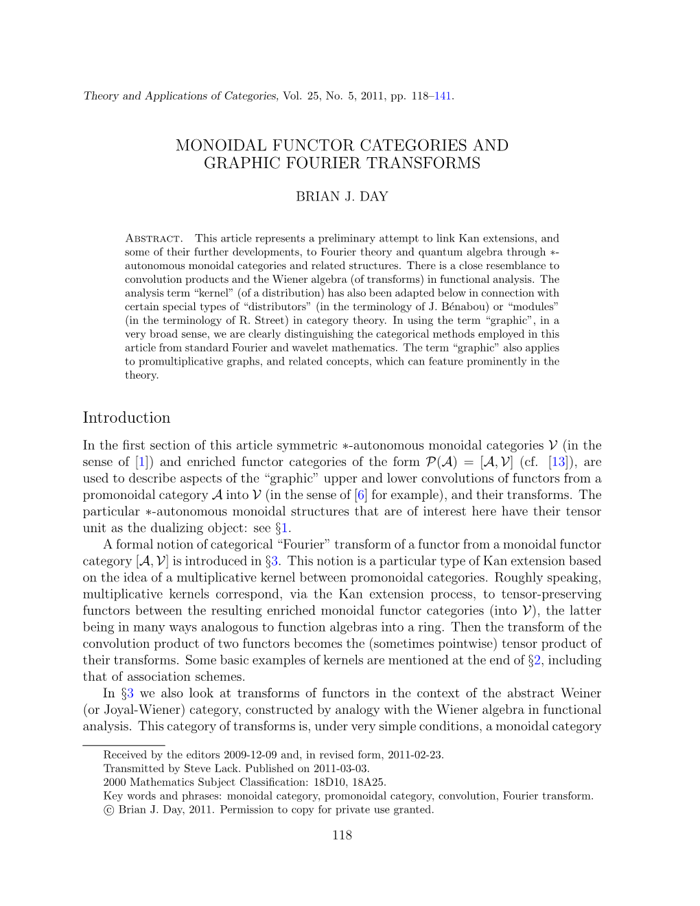 Monoidal Functor Categories and Graphic Fourier Transforms