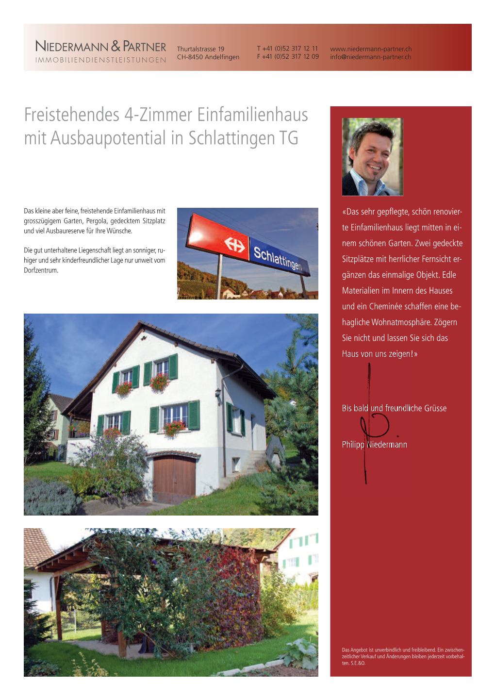 Freistehendes 4-Zimmer Einfamilienhaus Mit Ausbaupotential in Schlattingen TG