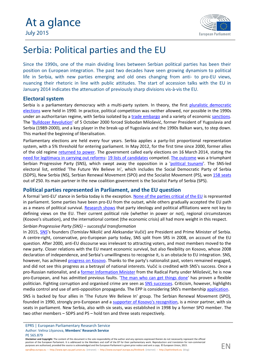 Briefing European Parliamentary Research Service