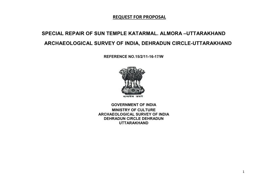 Request for Proposal Special Repair of Sun Temple