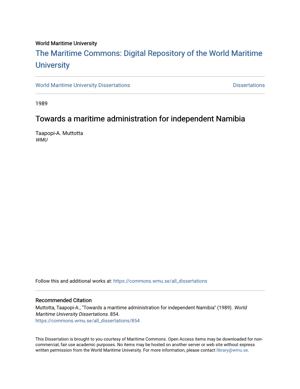 Towards a Maritime Administration for Independent Namibia