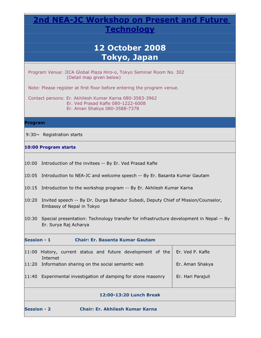 2Nd NEA-JC Workshop on Present and Future Technology 12 October