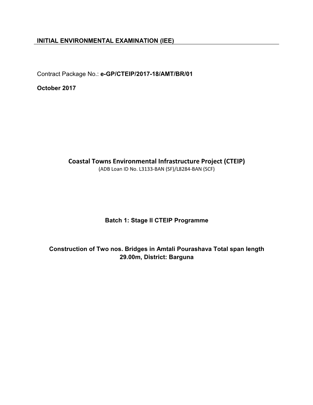 Coastal Towns Environmental Infrastructure Project (CTEIP) (ADB Loan ID No