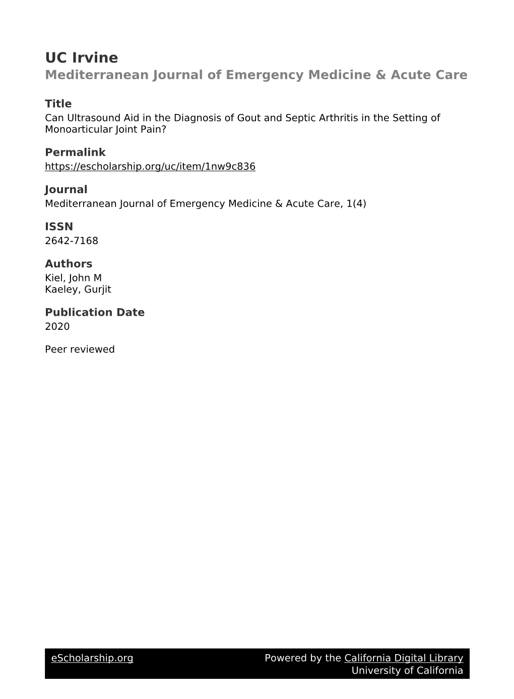 UC Irvine Mediterranean Journal of Emergency Medicine & Acute Care