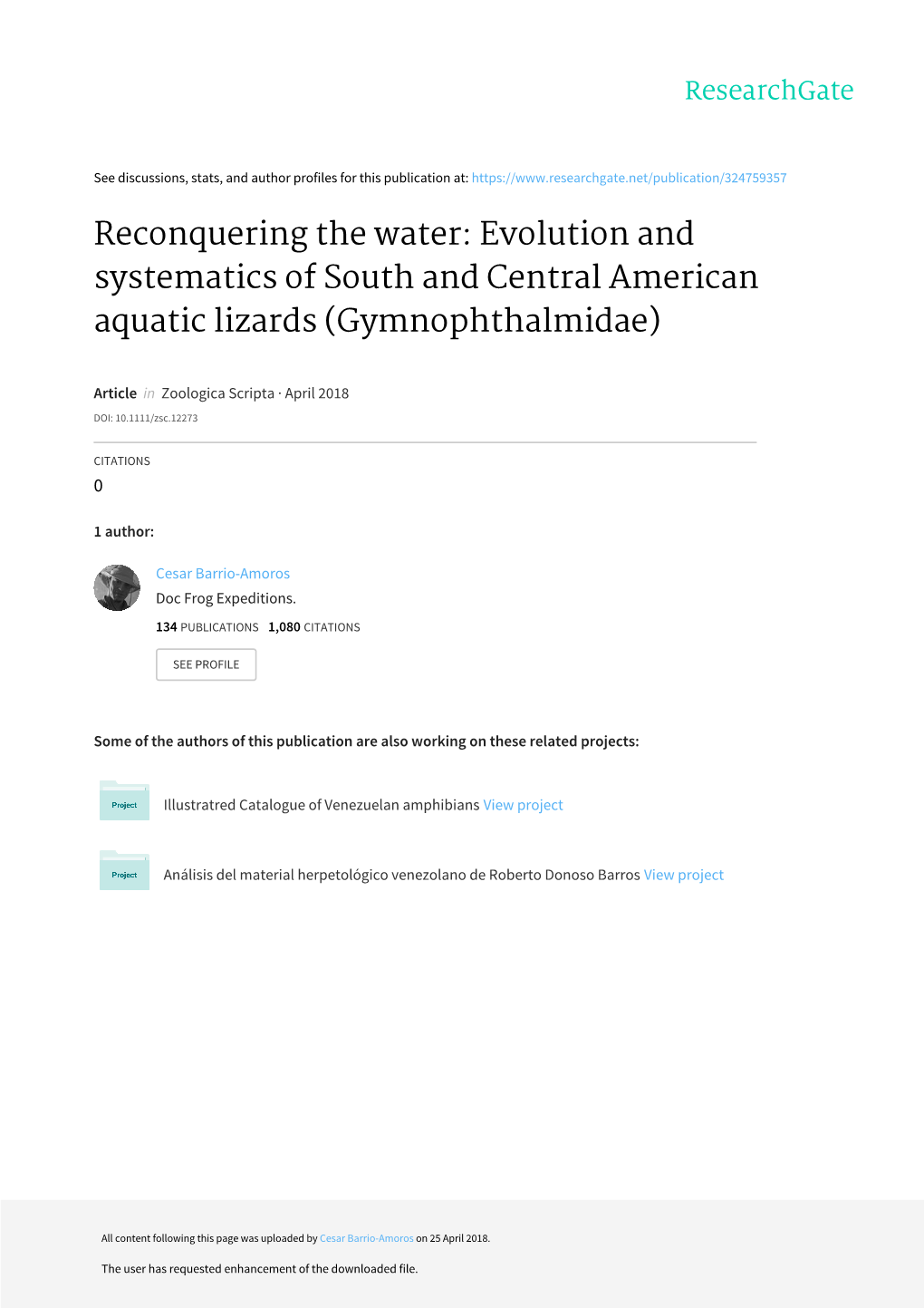 Reconquering the Water: Evolution and Systematics of South and Central American Aquatic Lizards (Gymnophthalmidae)