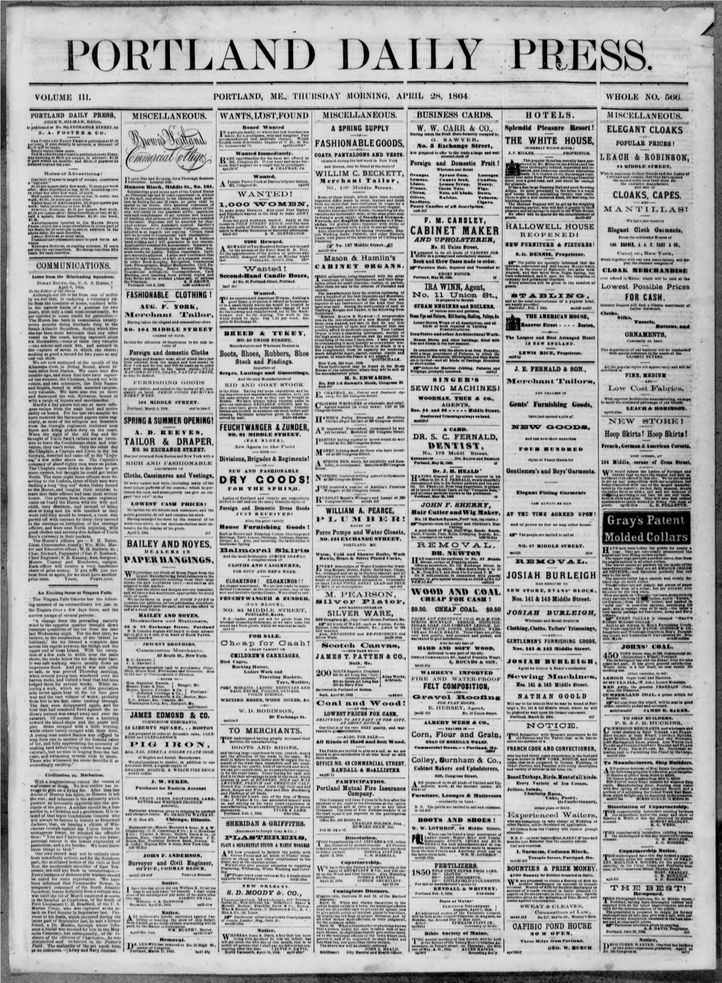 Portland Daily Press: April 28,1864