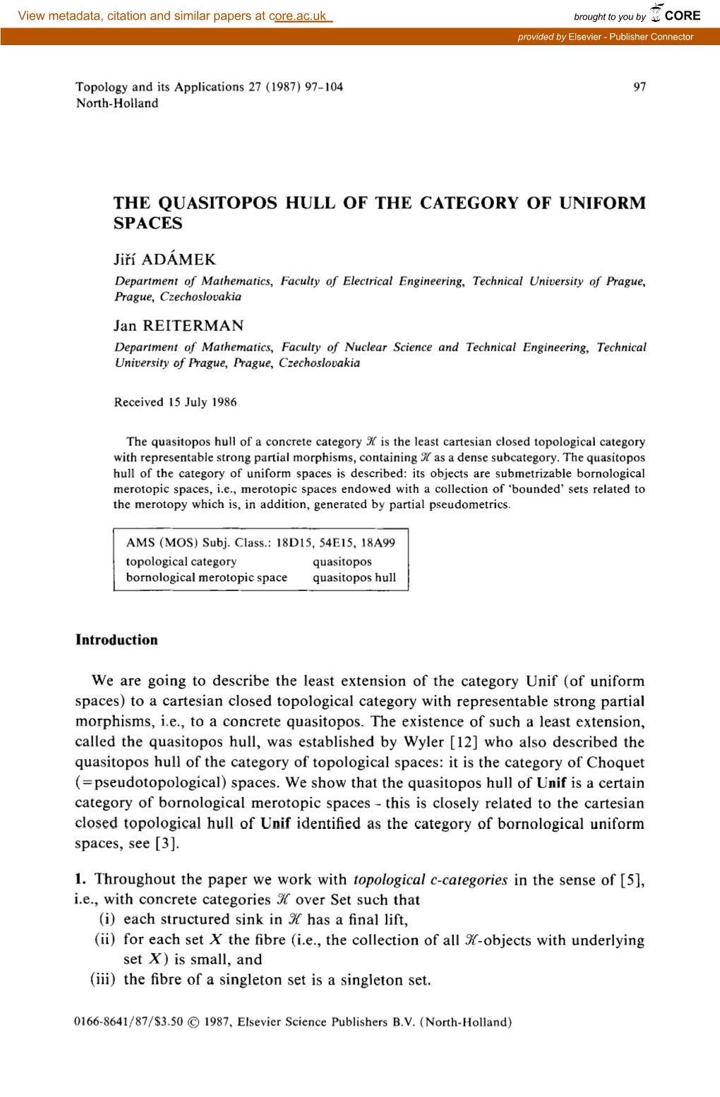 The Quasitopos Hull of the Category of Uniform Spaces