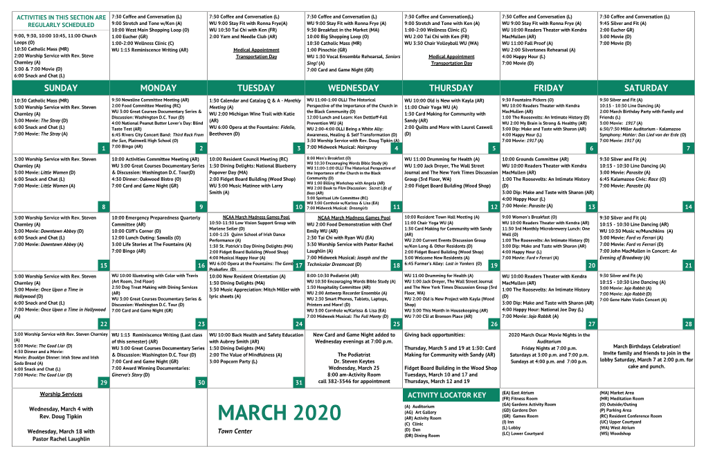 TC March 2020 Calendar