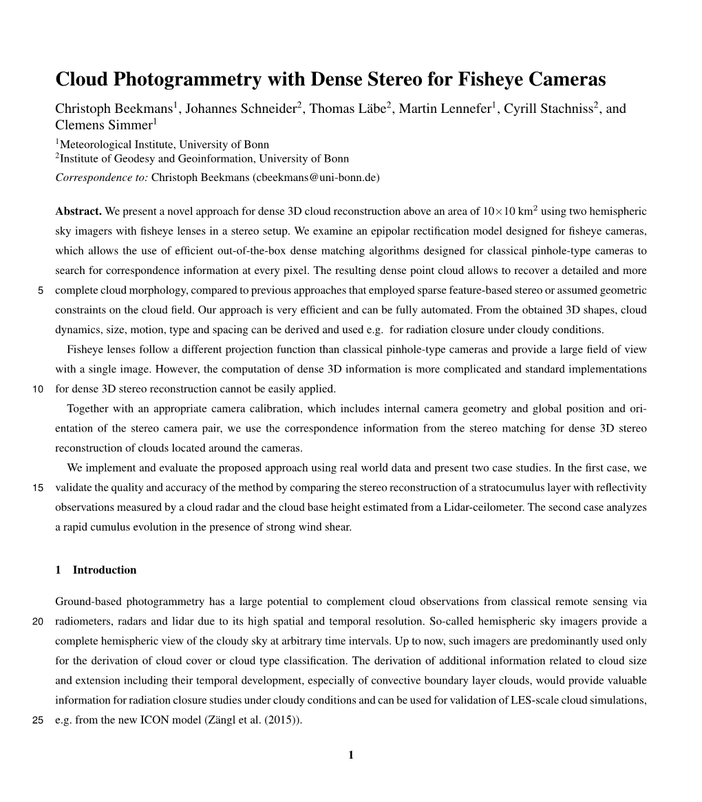 Cloud Photogrammetry with Dense Stereo for Fisheye