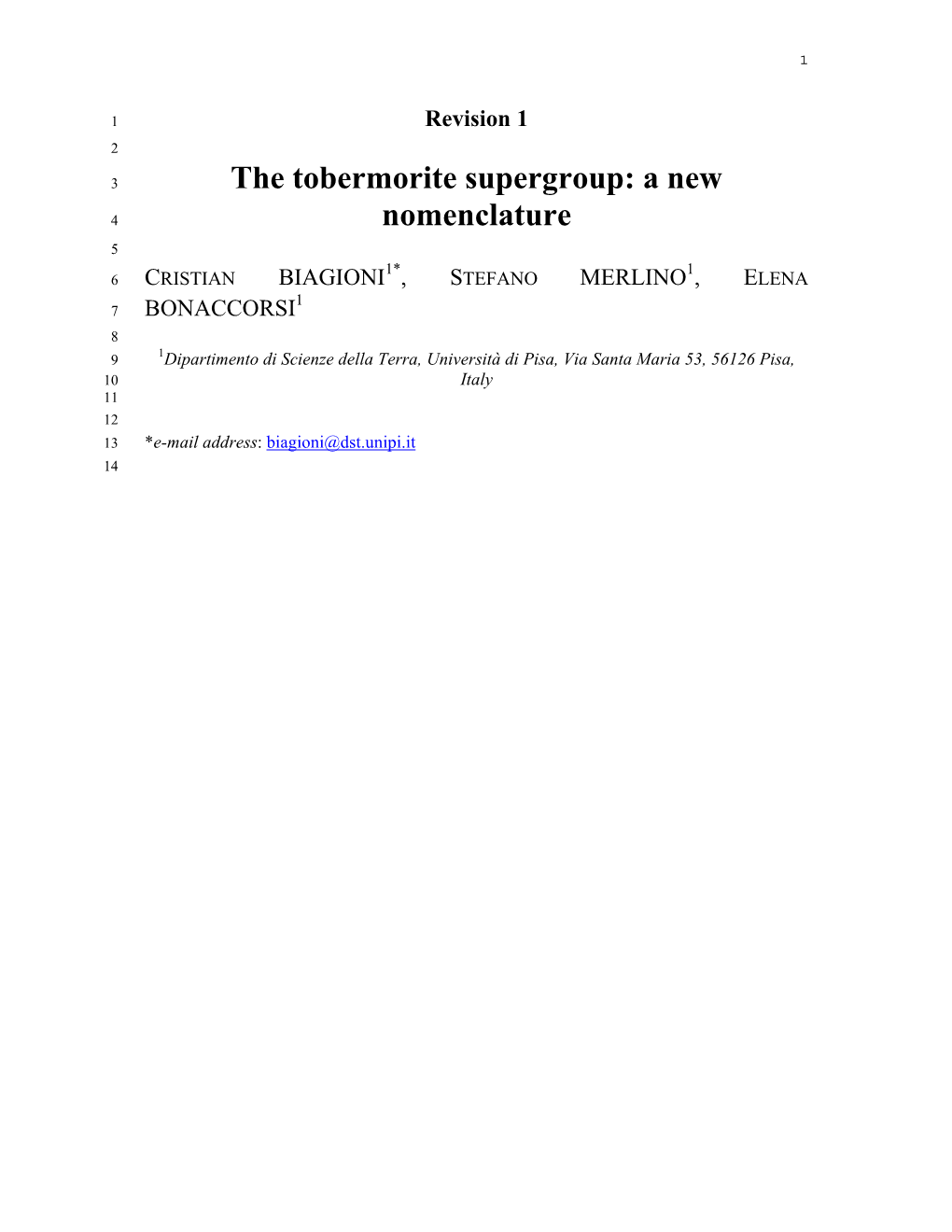 The Tobermorite Supergroup: a New Nomenclature