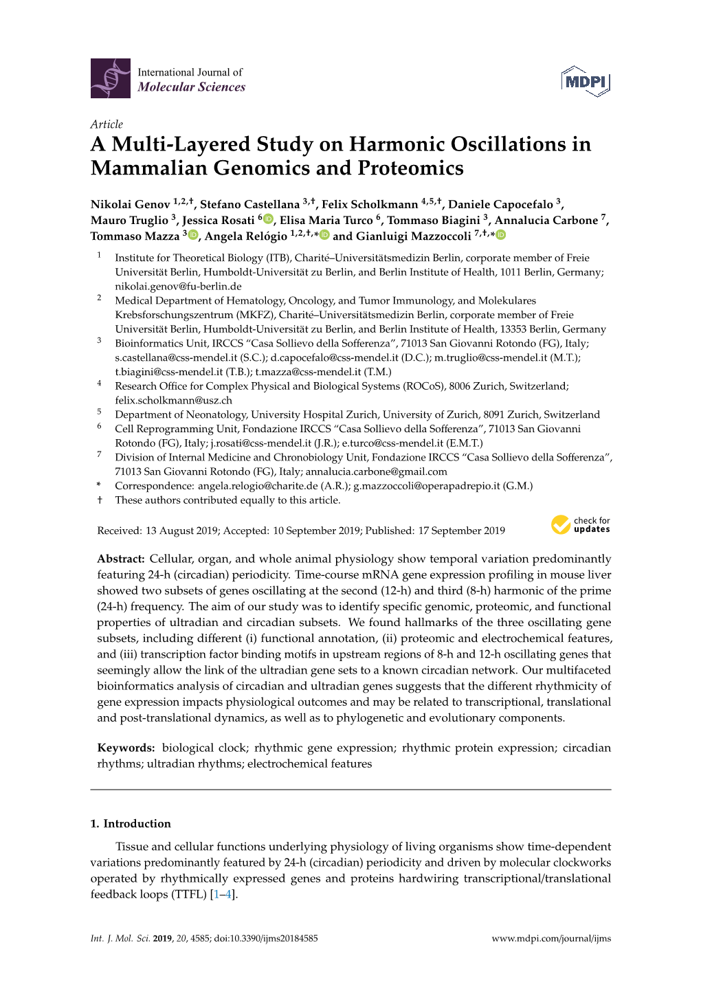 A Multi-Layered Study on Harmonic Oscillations in Mammalian Genomics and Proteomics