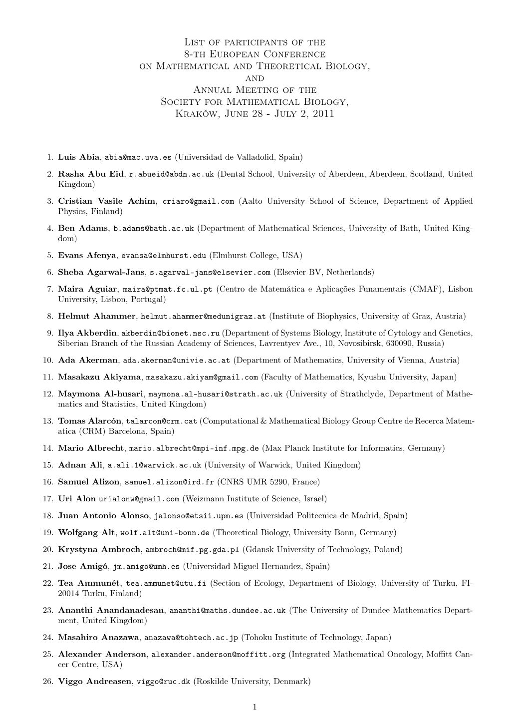 List of Participants of the 8-Th European Conference On