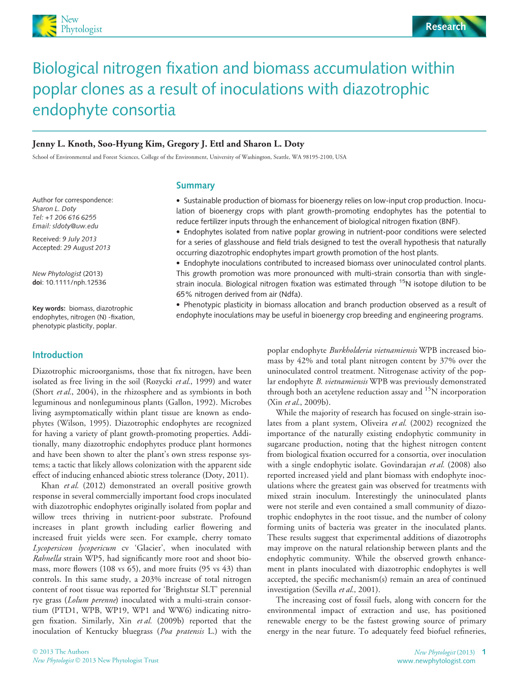 Biological Nitrogen Fixation and Biomass Accumulation Within Poplar