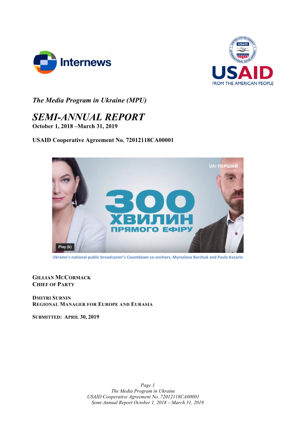 SEMI-ANNUAL REPORT October 1, 2018 –March 31, 2019