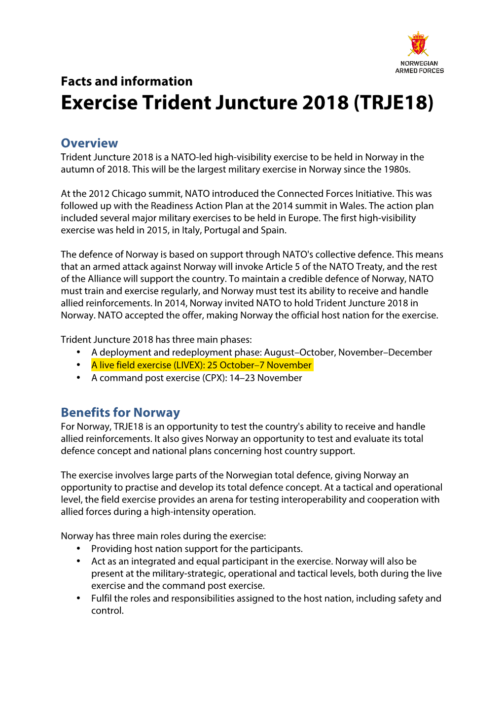 Exercise Trident Juncture 2018 (TRJE18)