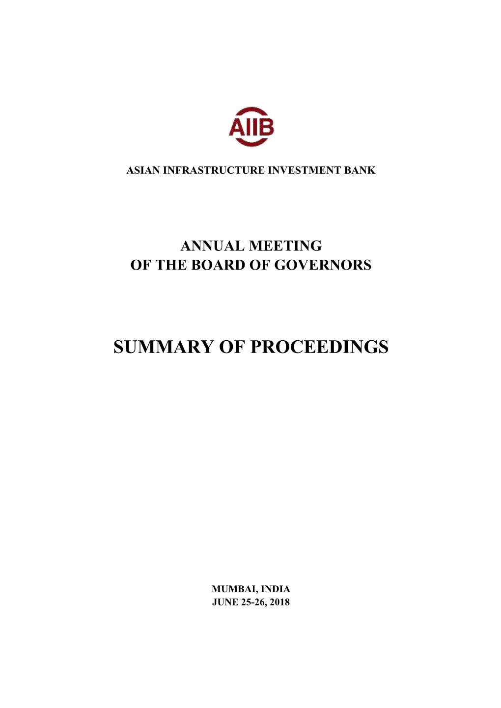 Annual Meeting of the Board of Governors Summary of Proceedings