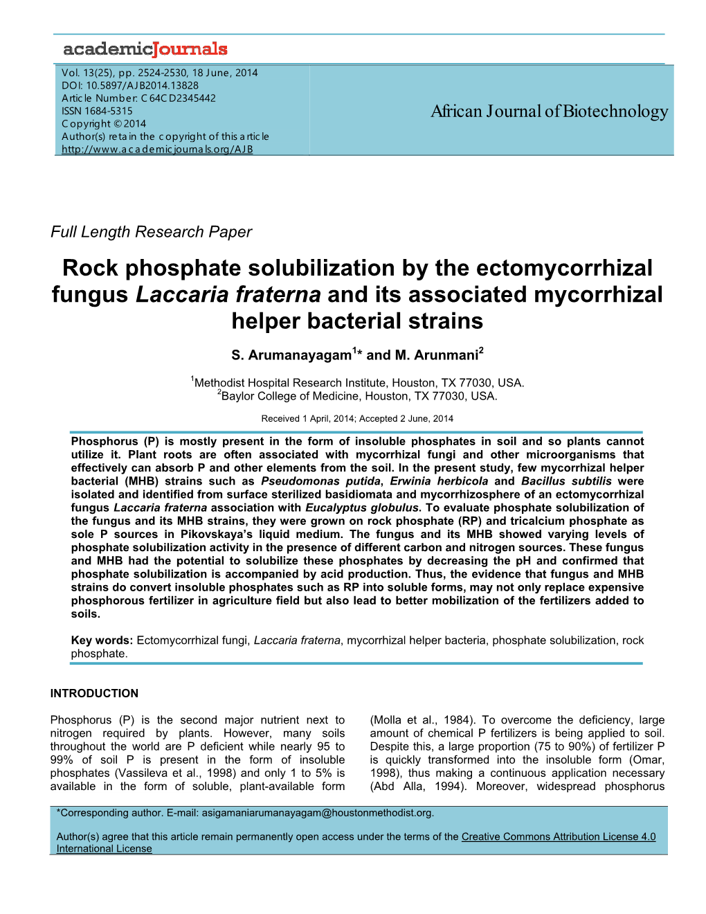 Rock Phosphate Solubilization by the Ectomycorrhizal Fungus Laccaria Fraterna and Its Associated Mycorrhizal Helper Bacterial Strains