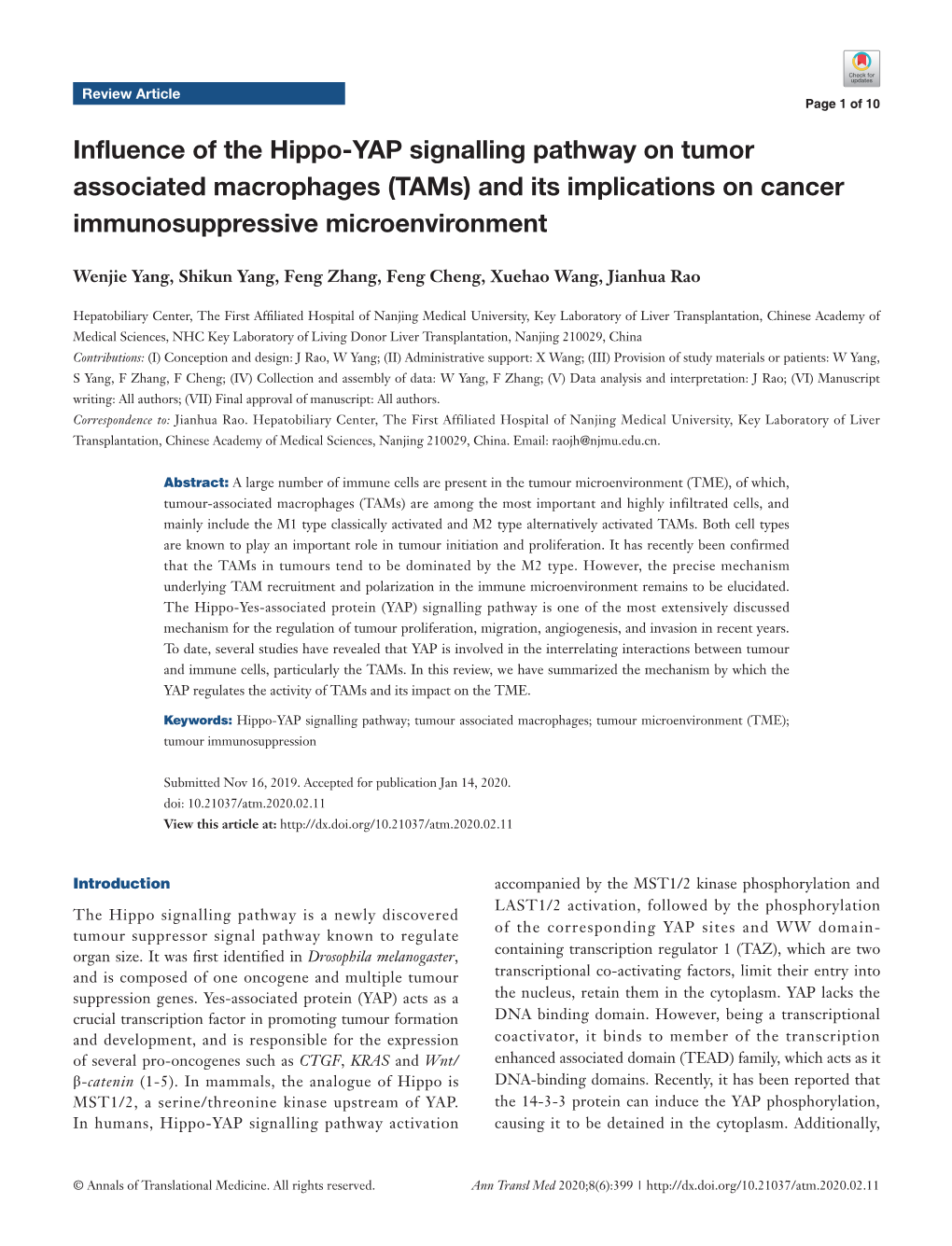 Influence of the Hippo-YAP Signalling Pathway on Tumor Associated Macrophages (Tams) and Its Implications on Cancer Immunosuppressive Microenvironment