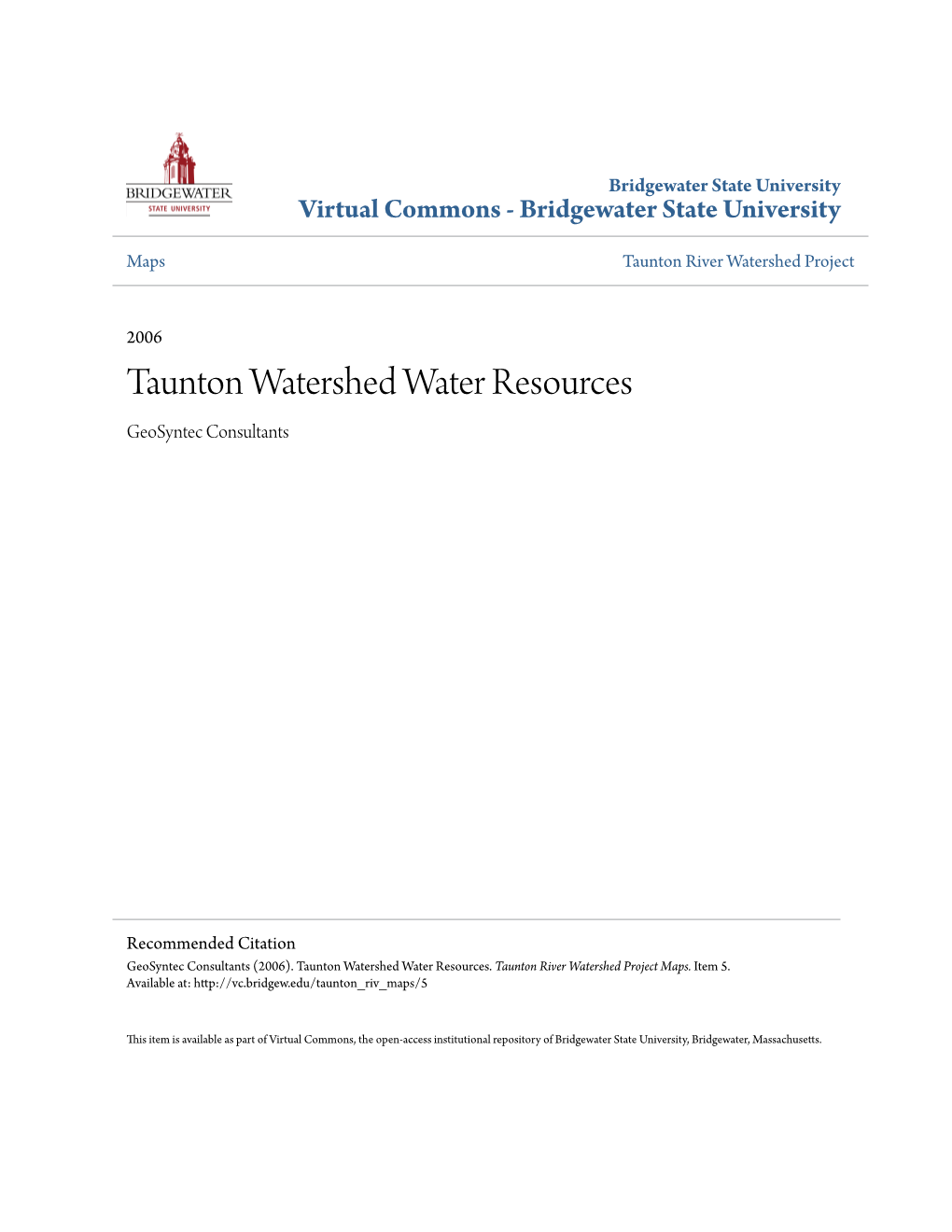Taunton Watershed Water Resources Geosyntec Consultants