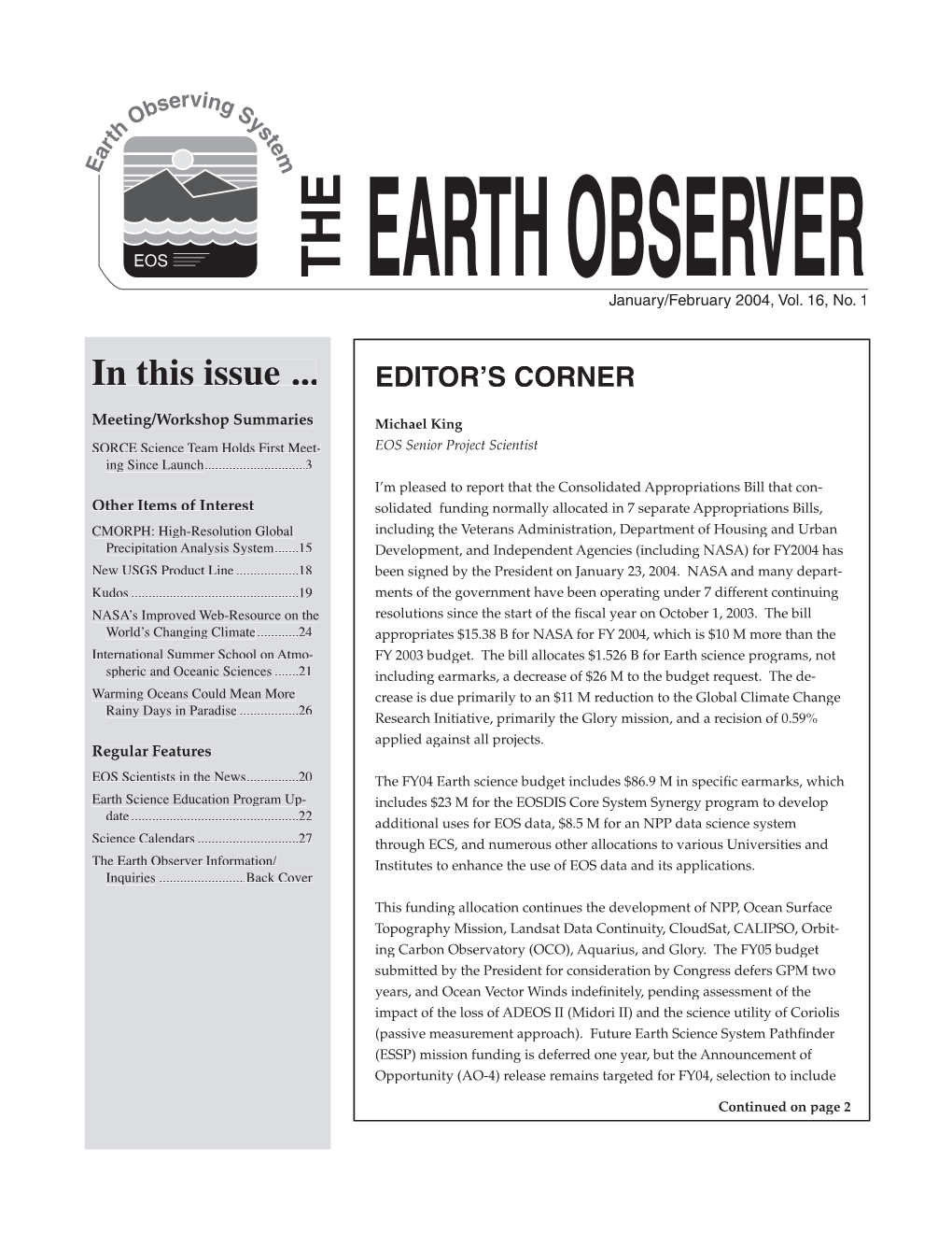 THE EARTH OBSERVER January/February 2004, Vol