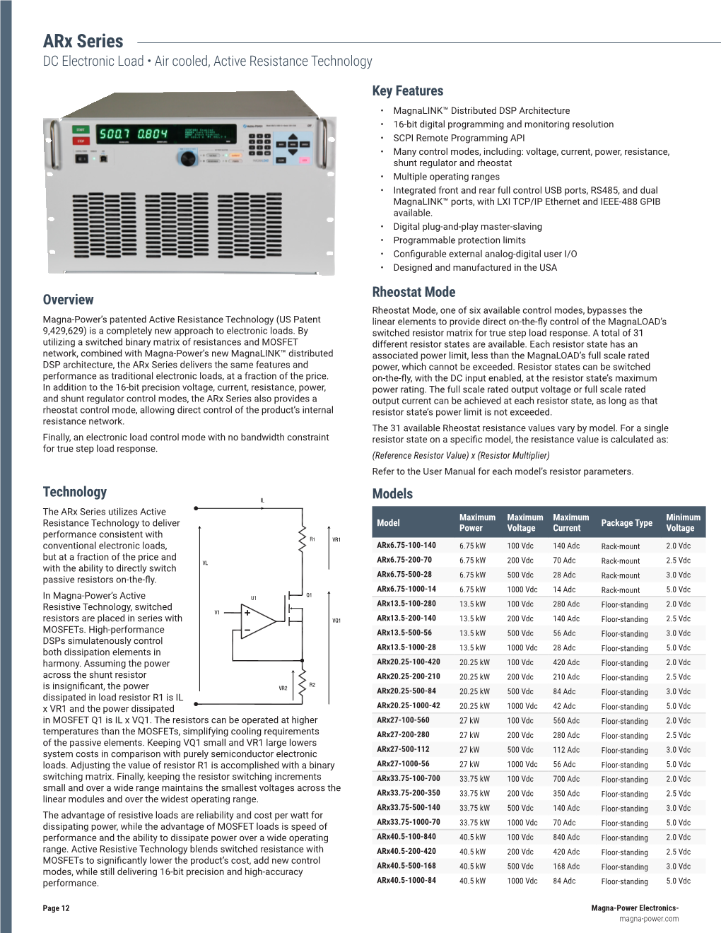 Arx Series DC Electronic Load • Air Cooled, Active Resistance Technology