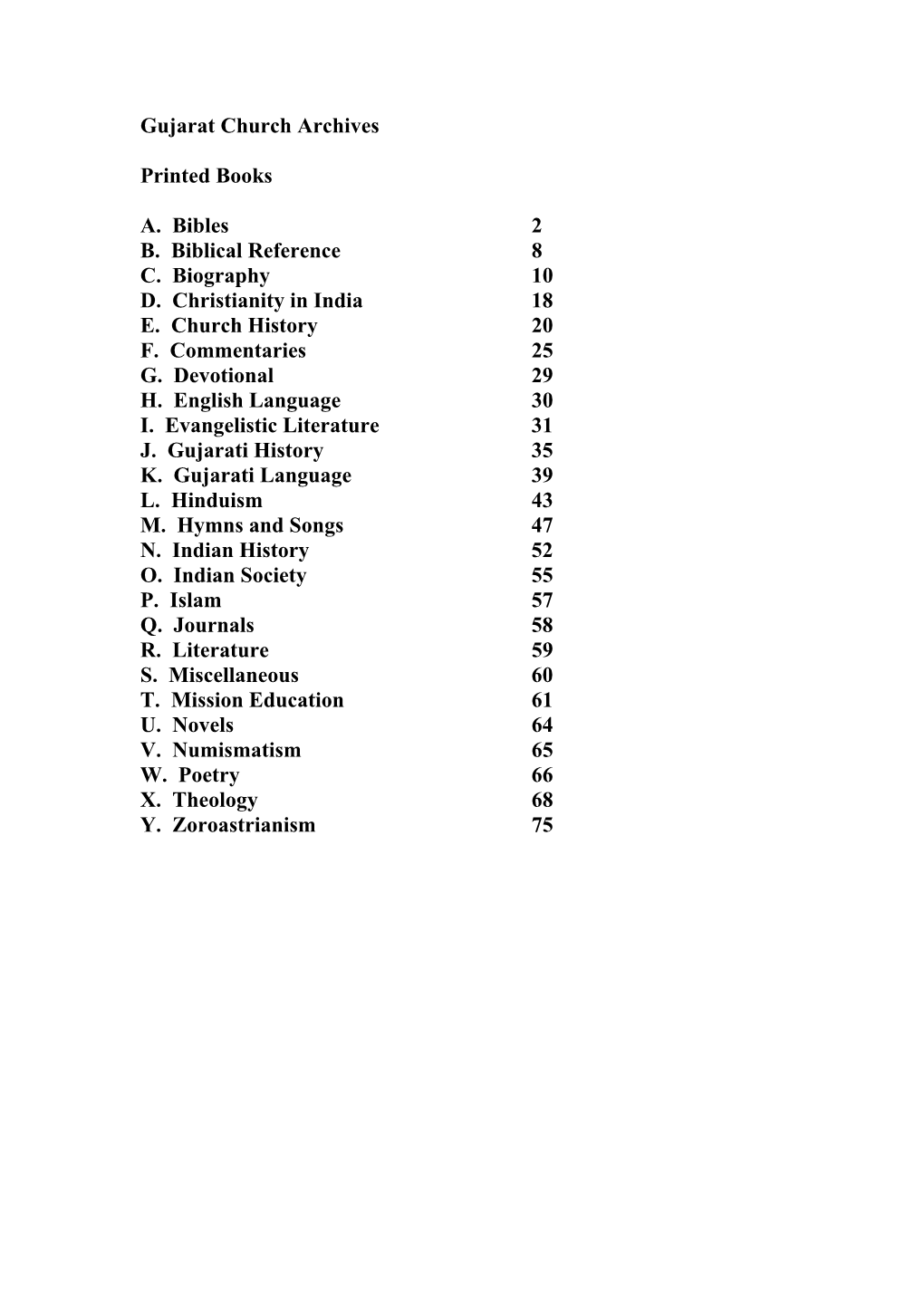 Gujarat Church Archives Printed Books A. Bibles 2 B. Biblical