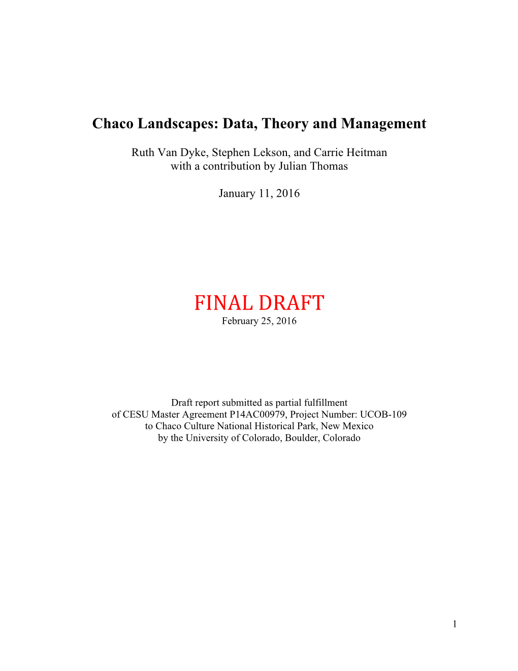 Chaco Landscapes: Data, Theory and Management