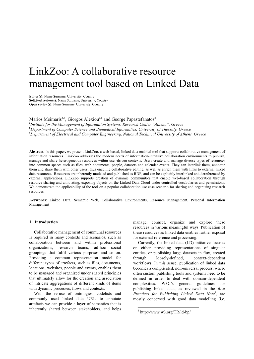 A Collaborative Resource Management Tool Based on Linked Data