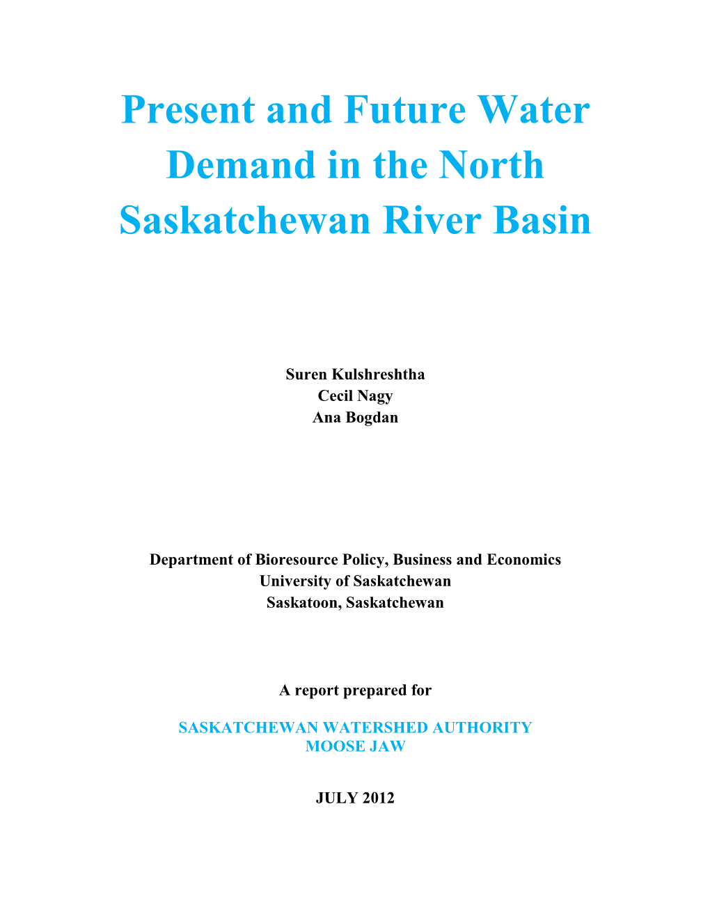 Present and Future Water Demand in the North Saskatchewan River Basin