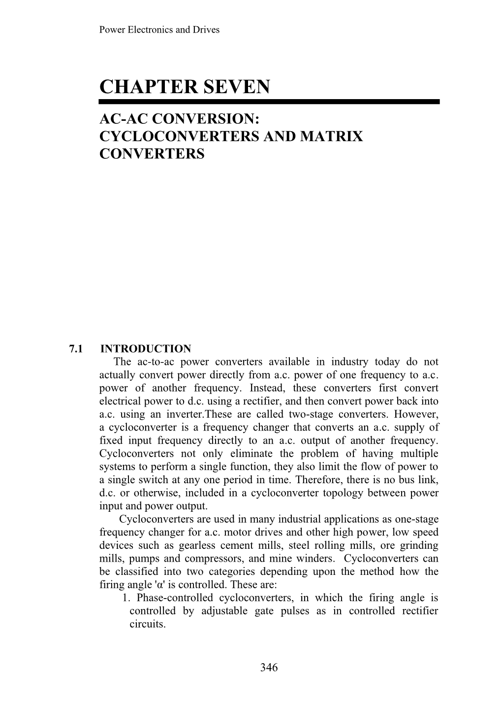 Chapter 7: AC-AC Conversion: Cycloconverters and Matrix